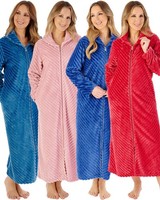 Slenderella Supersoft Dressing Gown Rib Fleece 50 Zipped Cosy Housecoat