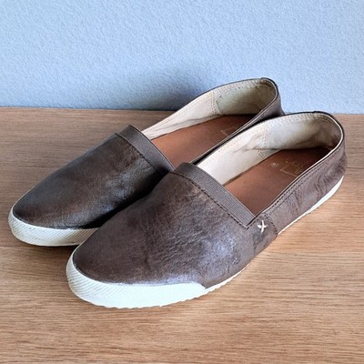 FRYE Melanie Women s 8 Cognac Brown Leather Slip-On Sneakers Casual Shoe Flats