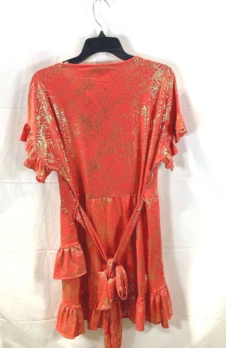 Michael Kors Women Peach Floral Metallic Dress Size L - Picture 2 of 4