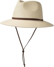 Unisex Straw Sun Hat Beach Summer Panama Fedora Hat Foldable Beige L/XL 23-24"