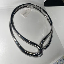 Natasha Asymmetrical Choker Style Statement Necklace 18” silver tone new