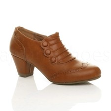 WOMENS LADIES MID BLOCK HEEL BUTTON ZIP BROGUE ANKLE SHOE BOOTS BOOTIES SIZE