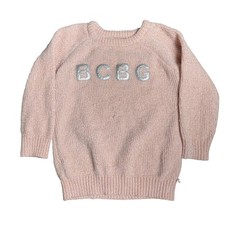 BCBG Sweater Pullover Knit Silver Lettering Sparkle Pink Girls Size 4