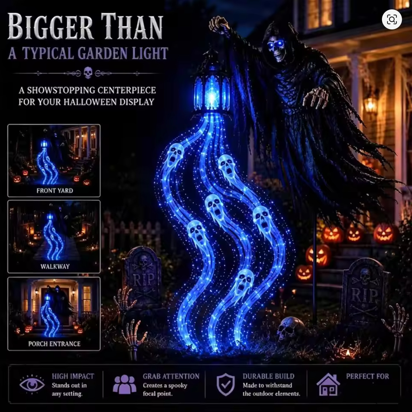 Glowing Ghost Halloween Soul Harvester Animated Solar Garden Stake Light Decors — image 4