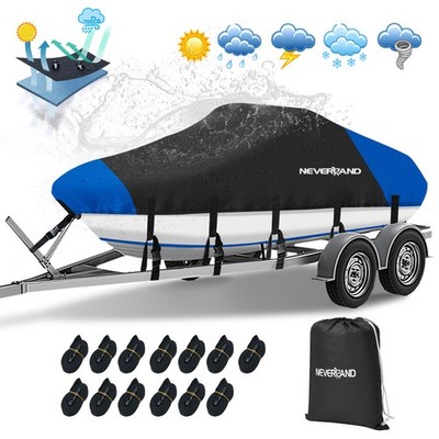 NEVERLAND Bootsplane Wasserdicht 14-16FT Boote V-Rumpf Boat Cover Schwarz-Blau