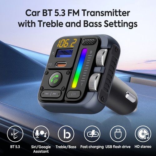Car Charger Bluetooth 5.3 Wireless FM Transmitter MP3 Player USB PD Fast Adapter - Picture 8 of 23