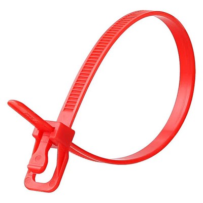 Cable Tie, 8 in L, 2.16 in Max Bundle Dia., Red, Nylon 6/6, 50 lb Strength, 100