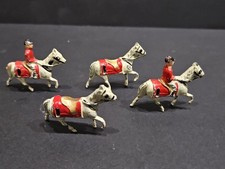 4 VINTAGE SMALL TOY SOLDIERS HUNTSMAN FIGURES HORSEBACK BRITAINS ERA METAL LEAD