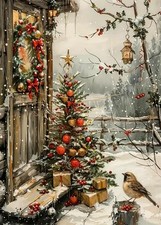 Christmas Tree House Winter Bird Diamond Art Kit 11.8 Inch 5D DIY Painting Craft
