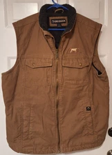 Dri Duck Trek Brown Quilted Canvas Vest Mens XL Ranch Farm Embroidered Bird Dog