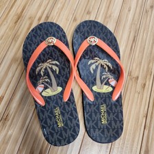Michael Kors Women's Black Orange Flip Flops Size 6 Palm Trees