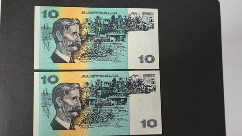 1991 Australia consecutive pair Fraser Cole $10 MRR Last Prefix UNC (R313bL) - Afbeelding 2 van 2