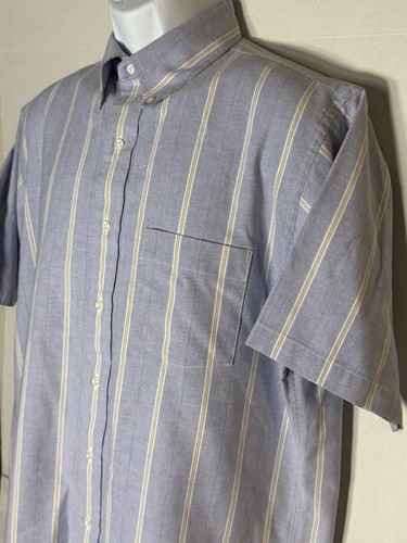 Arrow Dover Men's Shirt 16 Short Sleeve Button Down Blue Yellow Striped Cotton - Picture 3 of 10