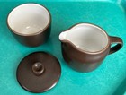 Heath Ceramics Creamer & Sugar Bowl With Lid Set in White & Brown MCM — photo 1