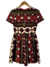 VALENTINO Short Sleeve Dress 40 Wool RED Allover MB3VA9N