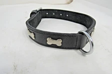 Heavy Duty Leather Dog Collar Silver Bones and Buckle 18" & 20"