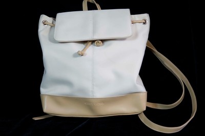VTG Gerry Weber Backpack Bag White Beige Faux Leather Canvas - EU - Retro 90s