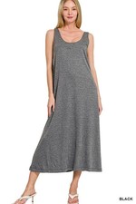 Zenana French Terry Twisted Strap Midi Dress Womens Dress