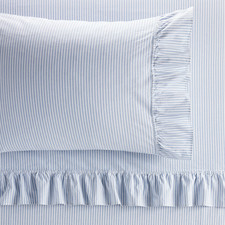 Best Seller Pottery Barn Washed Cotton Ruffle Stripe Sheet Set Blue Twin/Twin XL