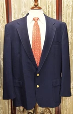 Stafford 48 L navy blue gold button hopsack wool blend sport coat blazer g1j8*