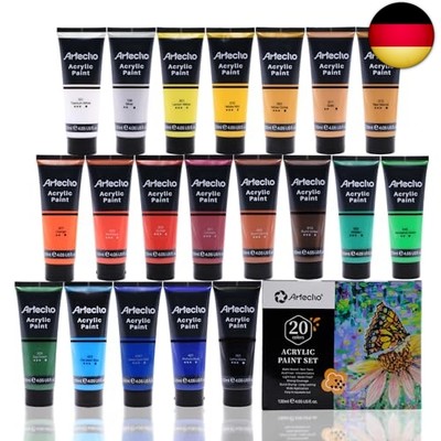 Artecho Acrylfarben Set Professional 20x120 ml, Acrylic Paint Set, Wasserfest