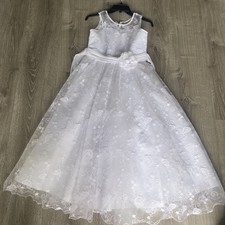 Joy Kids USA First Holy Communion Dress Lace Bodice Floral Applique Size 14