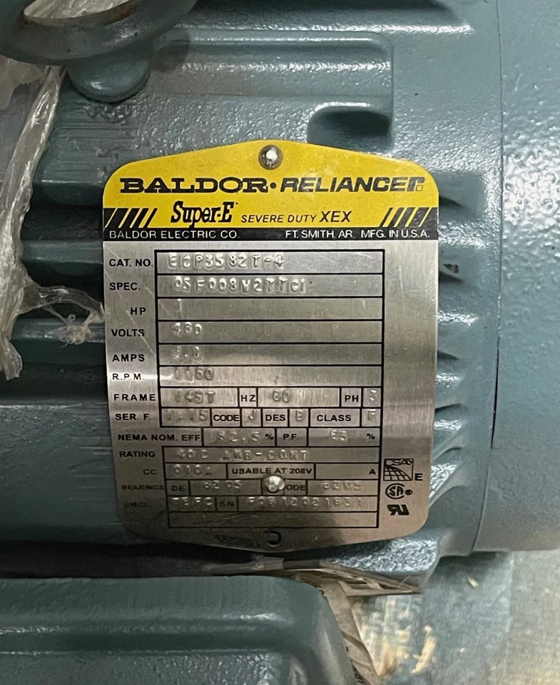 BALDOR-RELIANCE ECP3582T-4 SUPER-E SEVERE DUTY XEX MOTOR 460V 3PH 1HP 1.8A - Image 2 of 4