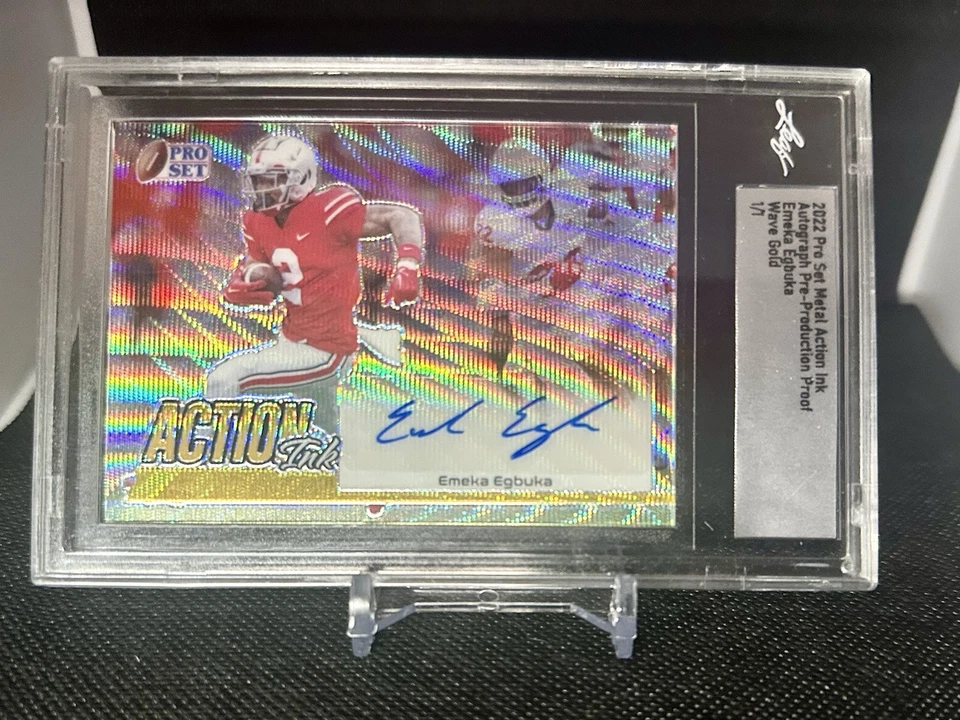 Emeka Egbuka 2022 Leaf Pro Set Metal Action Ink Autograph Gold Wave  1/1 - Image 3 of 4