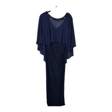 Chaps Navy Blue Bodycon Gown Beaded Sheer Overlay Zipper Back Size 2