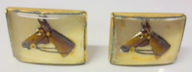 Gemelos antiguos de cristal Essex de vidrio abovedado caballo pintados a mano para hombre Foto 2 de 4
