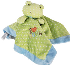Just One Year Frog Rattle Security Blanket Plush Green Soft Toy Satin Baby Lovey