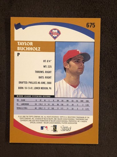 Taylor Buchholtz SIGNED AUTOGRAPH 2002 Topps Prospect Card Philadelphia Phillies - Picture 2 of 2