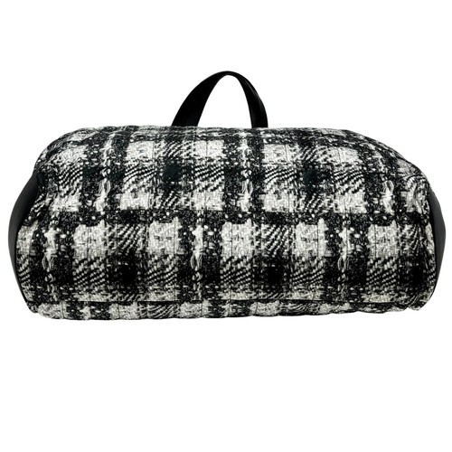 CHANEL Vintage 2013 CC Logo Tweed Print Tote Bag Black Silver Nylon Leather - Picture 9 of 13