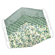 Reusable Green Floral Cotton Fabric Face Masks Set of 3 Washable Breathable