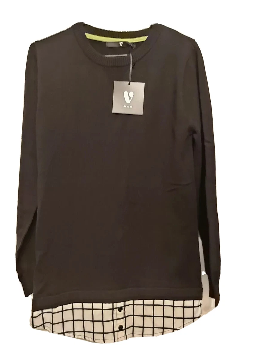 Brand New V By Very Boys Black Smart Knitted Jumper Mock Hem
