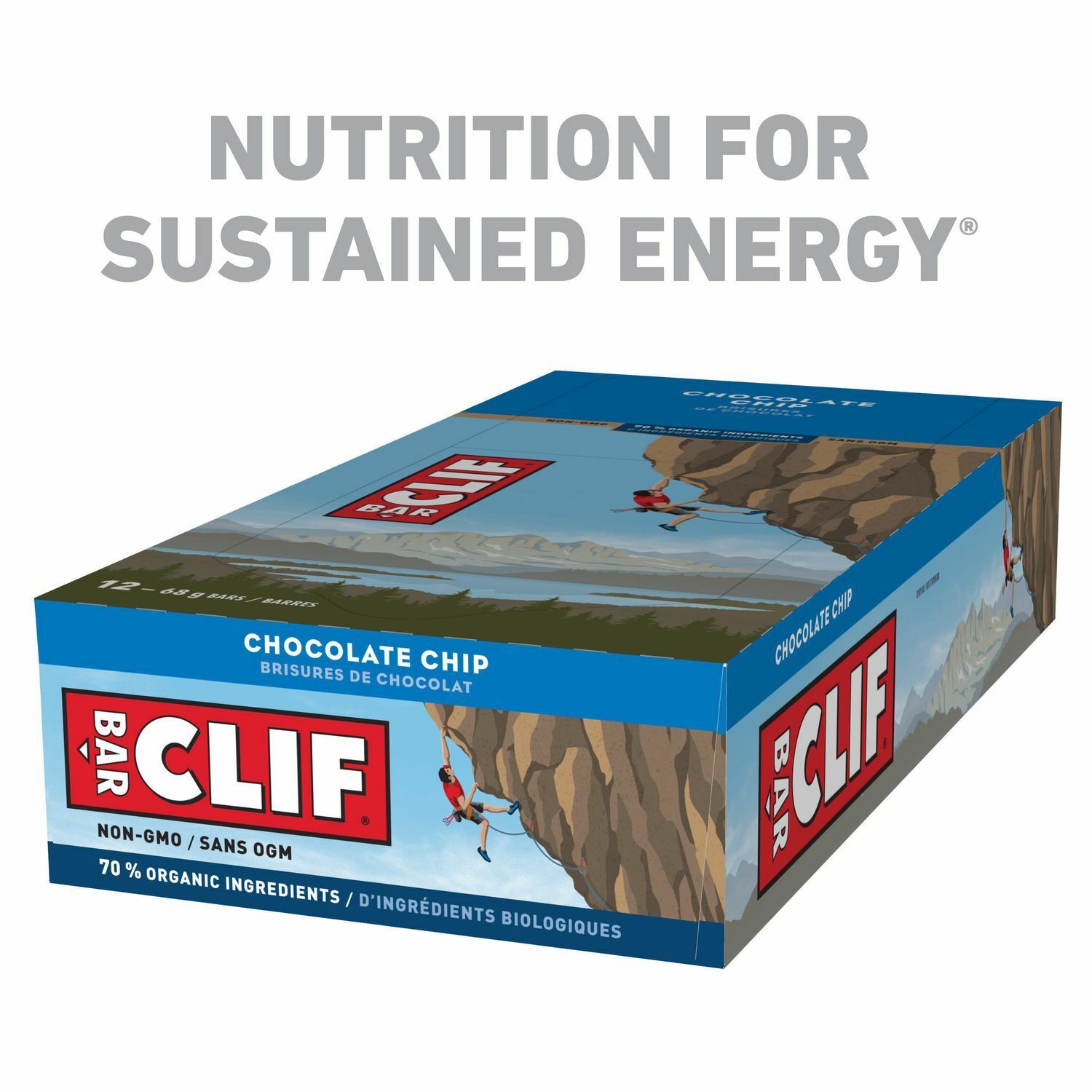 Box of 12 CLIF Bar Chocolate Chip Energy Bars 68g / 2.40 oz Each Free Shipping