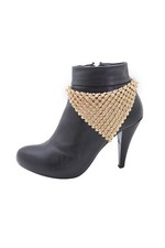 New Women Gold Metal Boot Chain Band Bracelet Shoe Bandanna Charm Iced Out Style