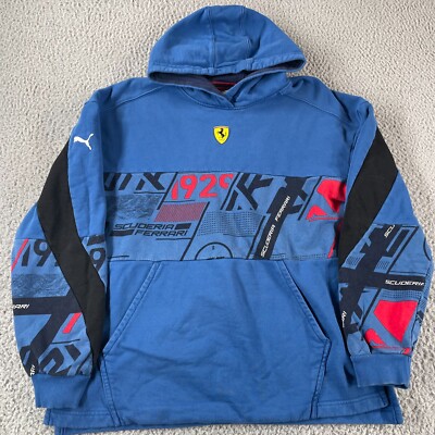 Ferrari Puma Hoodie Mens Medium Blue SF Scuderia Street Sweatshirt Pullover LS