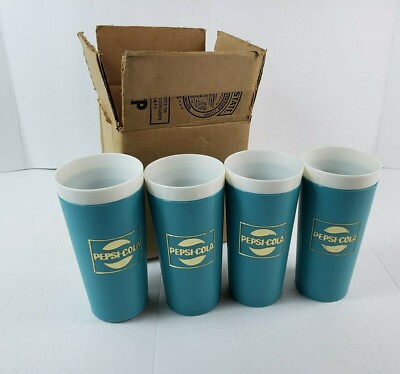 Lot of 4 NOS Vintage Pepsi Tupperware Pastel Tumblers Cups Glasses Pepsi-Cola