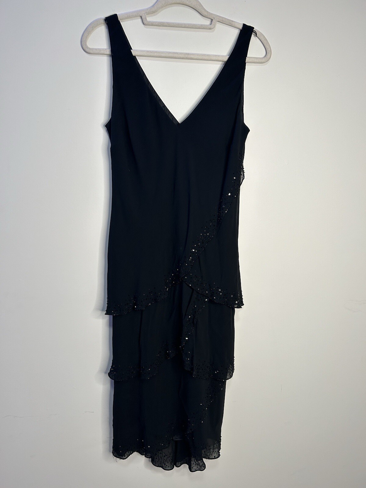 Vintage Jones New York Y2K Silk Chiffon Beaded Tiered Fairy Dress Size 12