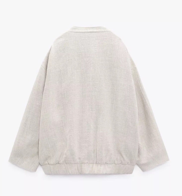 Zara Women’s Oversized Linen Bomber Jacket | NWT | Cream | Size M image 2