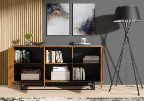 160cm Loft Retro Industrial Sideboard I Vintage Oak TV Unit Cabinet I Cupboard - Picture 4 of 9