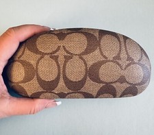 COACH Signature Tan Brown Hard Clam Shell Eye Glasses Sunglasses Case EUC
