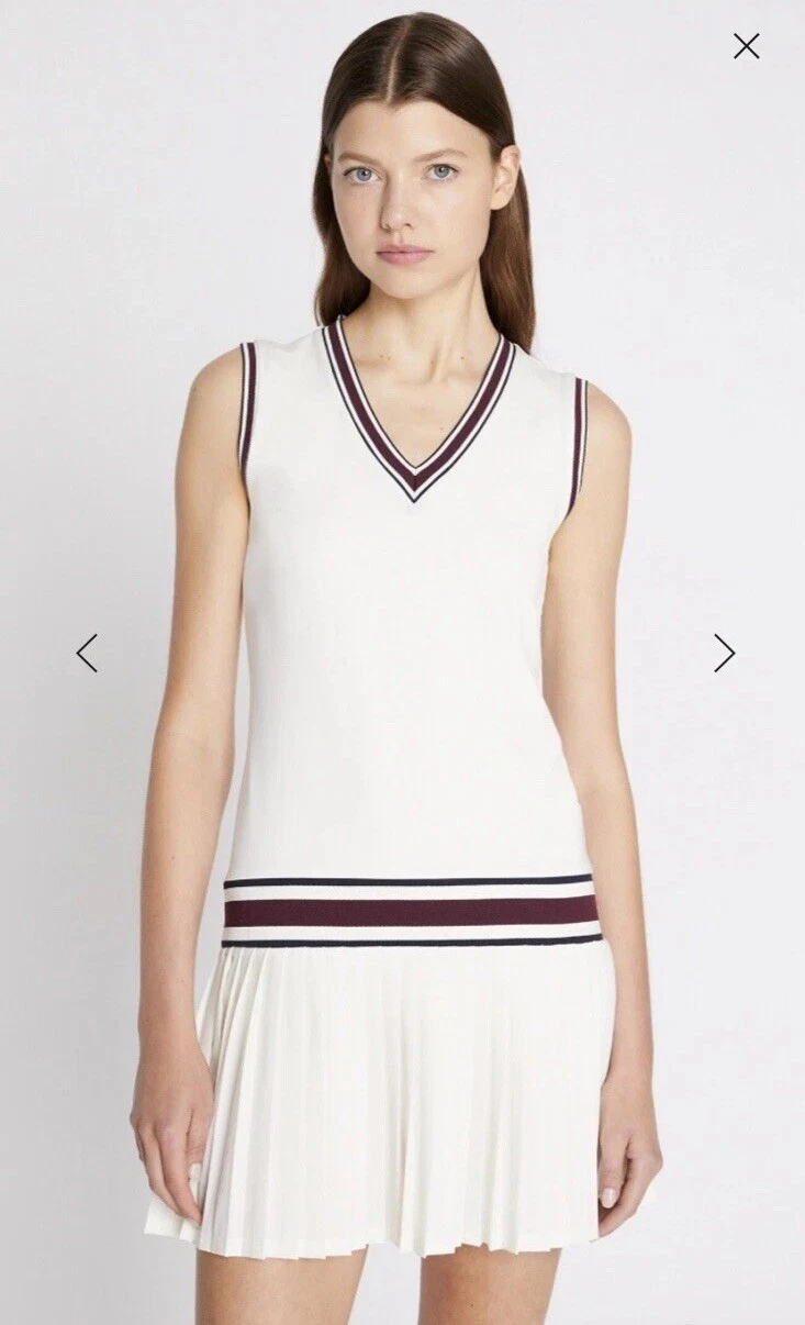 Abito da tennis Tory Burch Tory Sport Performance scollo a V bianco neve taglia M nuovo con etichette