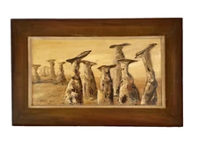 Vintage MCM Abstract Desert Landscape Painting 25x16" signed Margaret Boyd