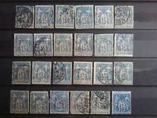 SA24 - Vrac Lot 24 Timbres oblitérés Sage bleu 15 c  France Cote 48 € à étudier