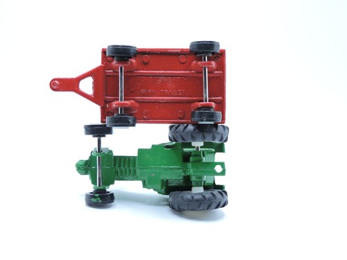 TOOTSIE TOY Vintage Diecast Metal Green Farm Tractor w/ Red Farm Trailer - Picture 9 of 9