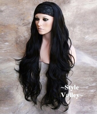 Jet Black 3/4 Fall Hairpiece Layered Extra Long Wavy/Curly Half Wig Hair  piece