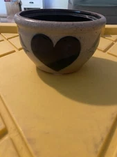 ROWE POTTERY Stoneware Salt Glazed 1989 - Blue Heart 6” Decorated Crock NO LID
