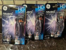 GE REVEAL 40W HD Light Bulbs, Candelabra Base PC 48701, Lot/6